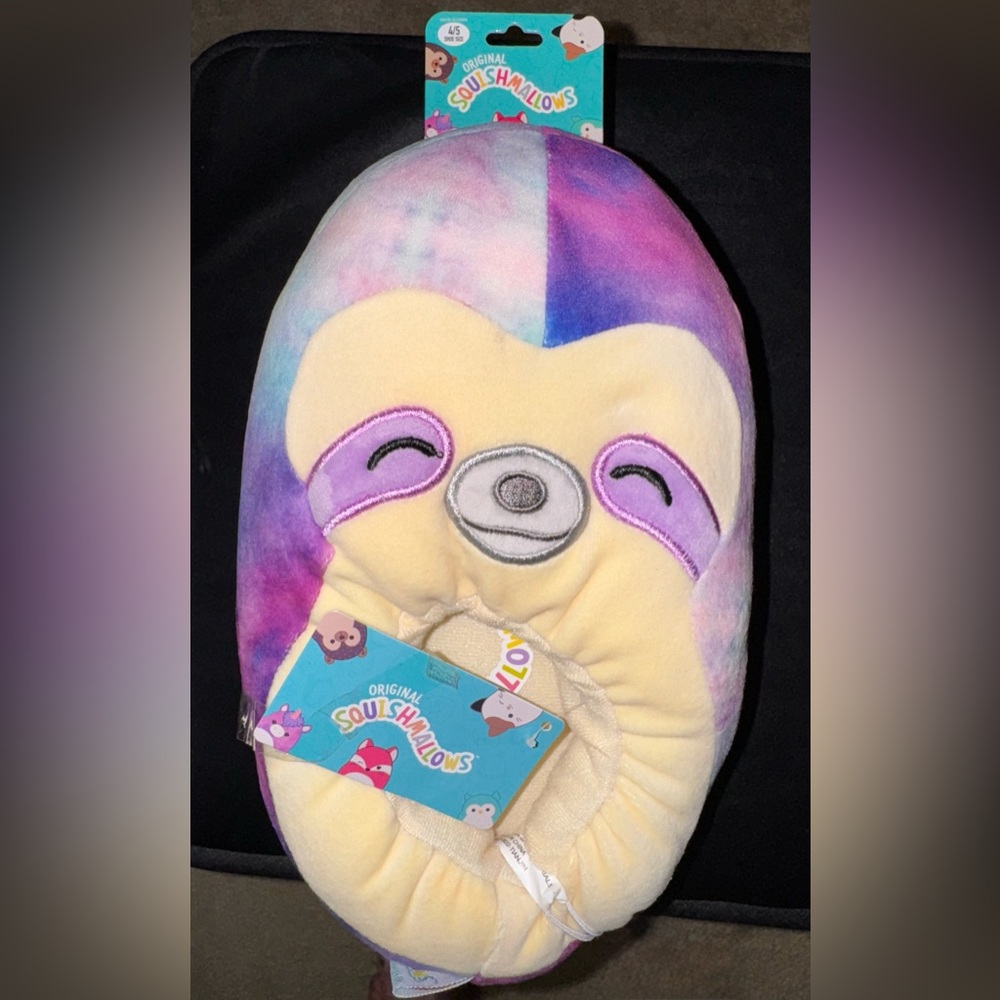 Squishmallows Kids Slippers - Purple and Cream Sloth